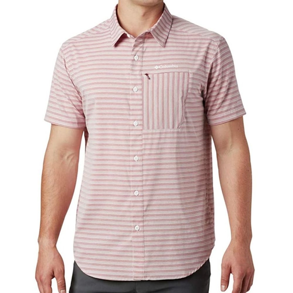 Columbia Men's Twisted Creek II Short Sleeve Shirt Red Jasper Stripe Small & Med